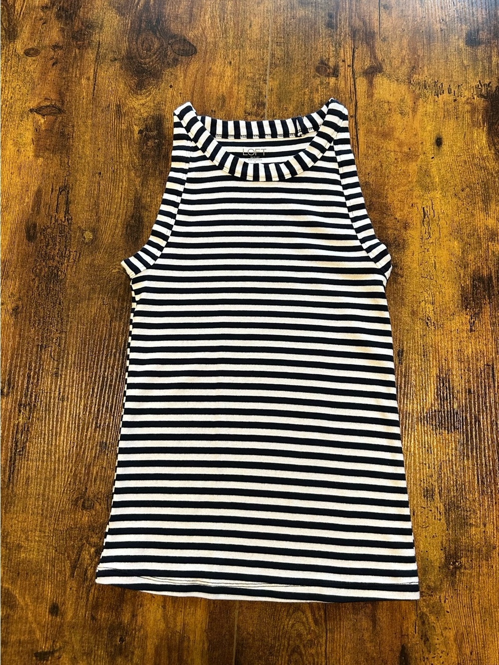 LOFT Navy Blue and White Striped Ribbed Tank